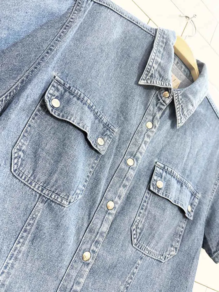 vintage 90s easy wear snap button denim shirt sold by Good Market Thrift Store product image thumbnail 5