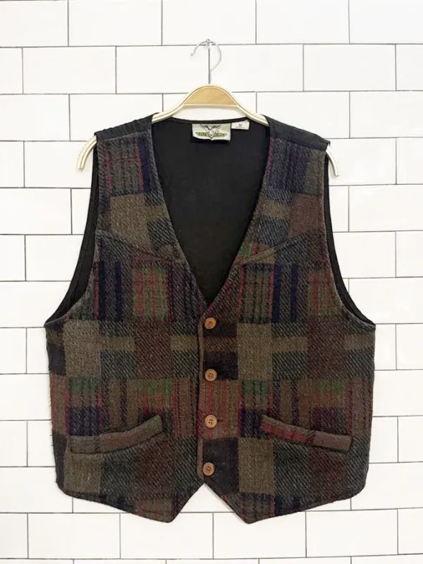 vintage pere mar wool-blend woven check vest | made in India sold by Good Market Thrift Store