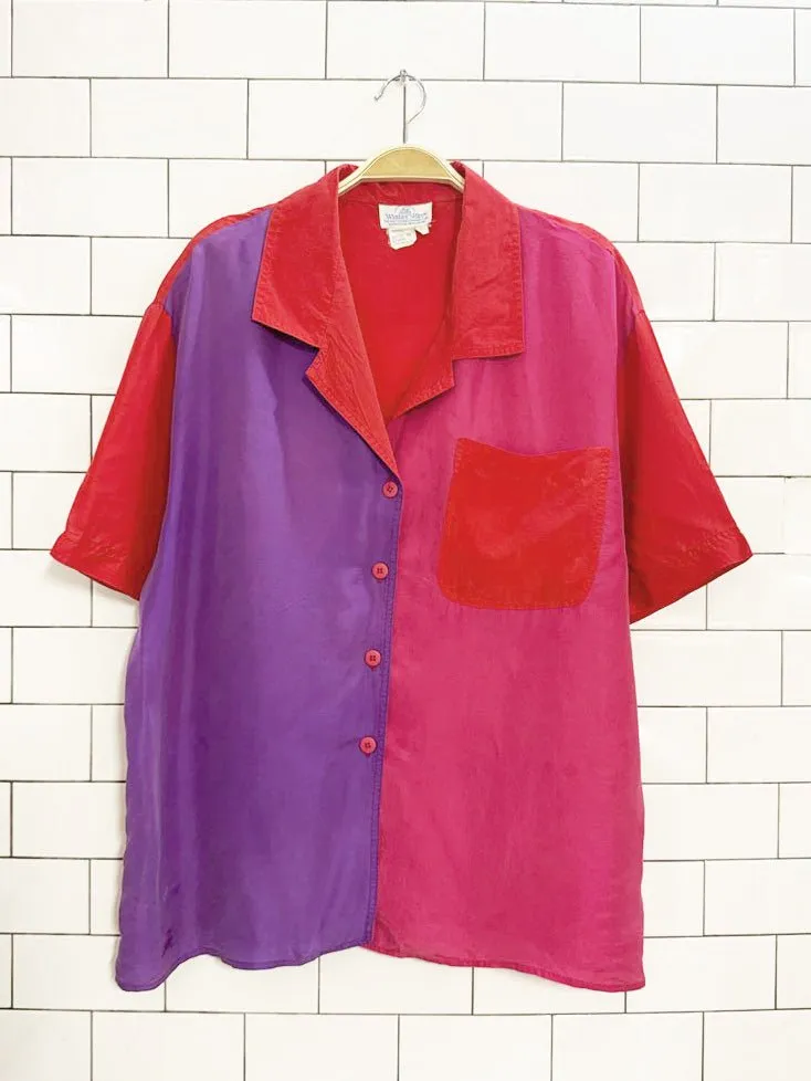 vintage winter silks 100% silk short sleeve shirt sold by Good Market Thrift Store