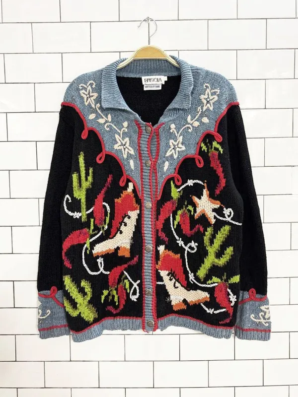 vintage episcia hand-knit western embroidered cardigan sold by Good Market Thrift Store