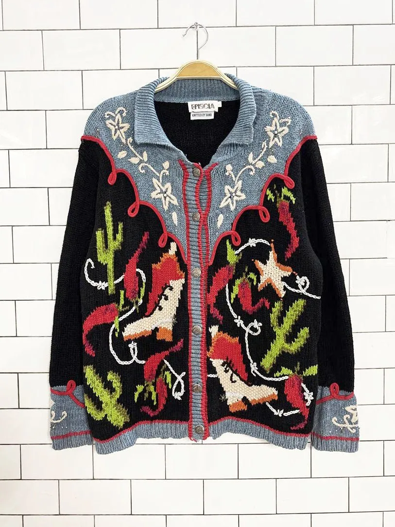vintage episcia hand-knit western embroidered cardigan sold by Good Market Thrift Store
