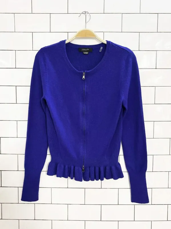 christopher fischer cashmere peplum zip up knit cardigan | black label sold by Good Market Thrift Store