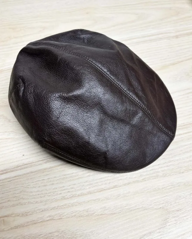vintage 80s gentleman leather flat cap | eun dol co. sold by Good Market Thrift Store