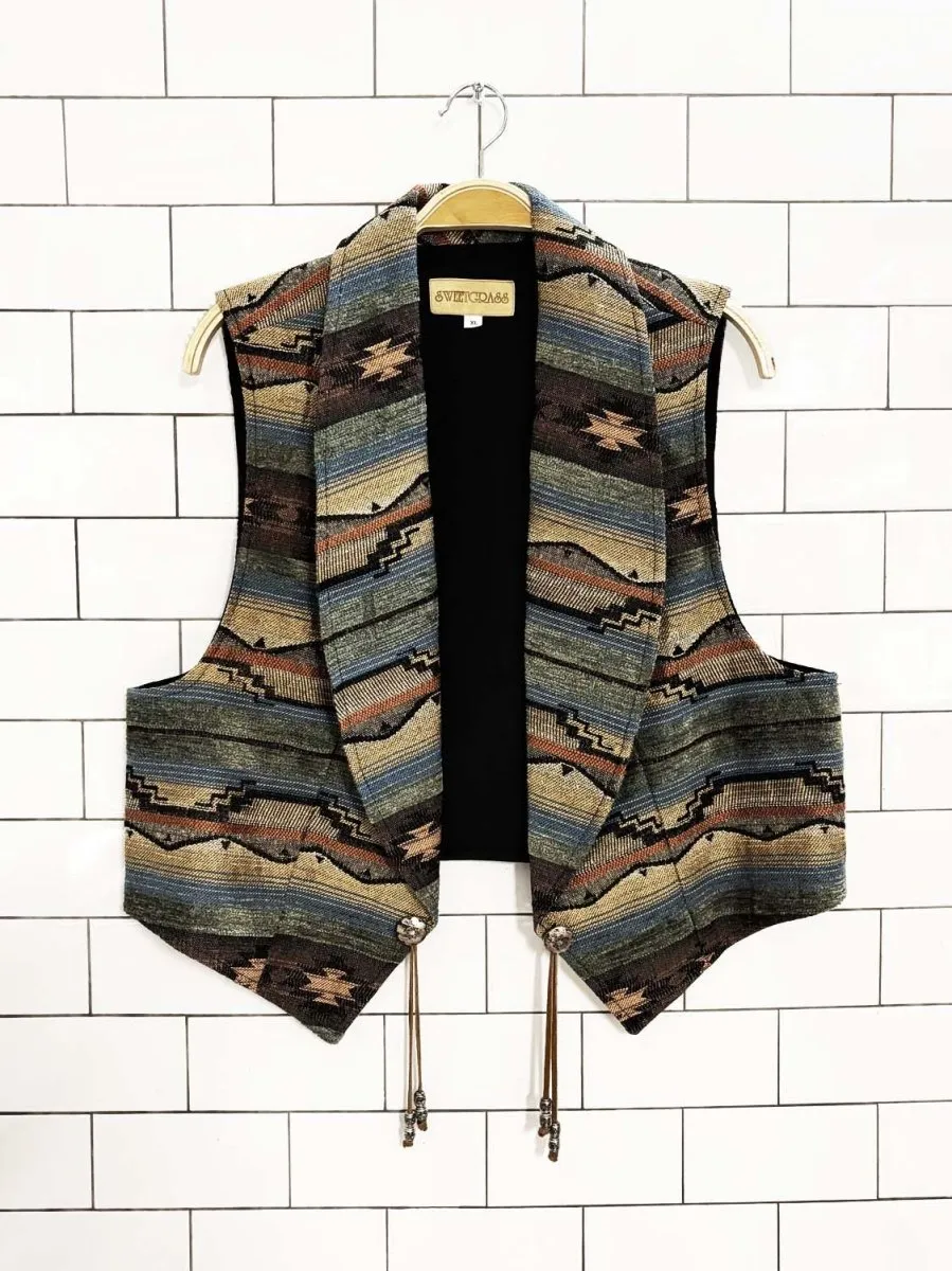 vintage sweetgrass concho western woven vest sold by Good Market Thrift Store