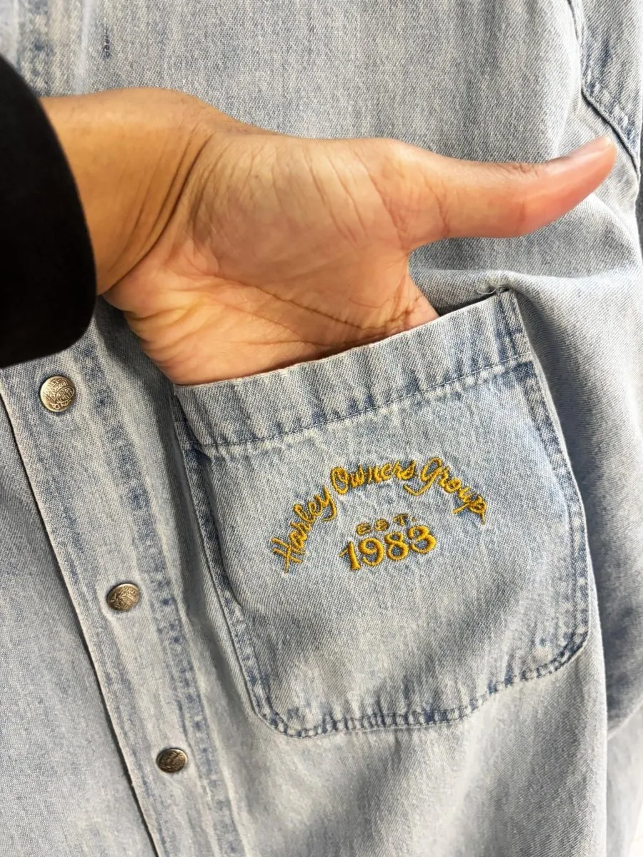 vintage 90s harley davidson snap button denim pocket shirt sold by Good Market Thrift Store product image thumbnail 2