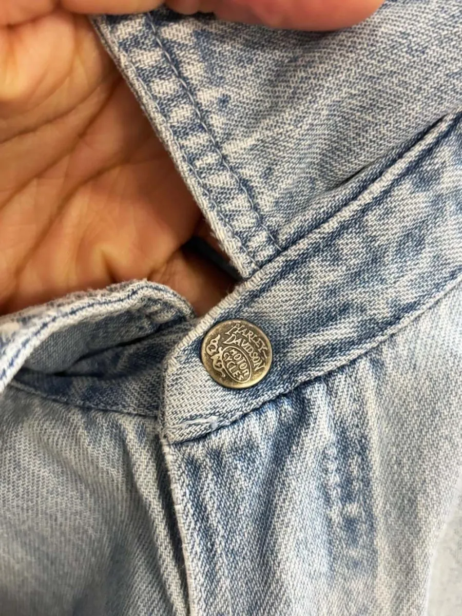vintage 90s harley davidson snap button denim pocket shirt sold by Good Market Thrift Store product image thumbnail 4
