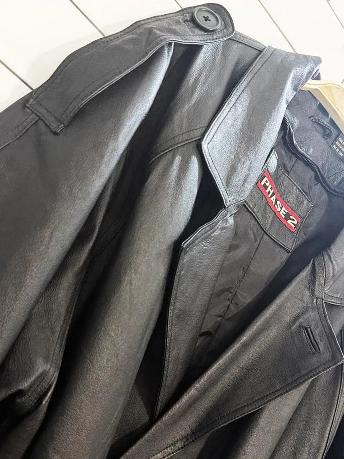 vintage phase 2 leather double breasted belted trench coat sold by Good Market Thrift Store product image thumbnail 2