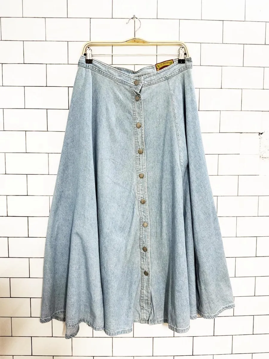 vintage jg hook denim full button a-line midi skirt sold by Good Market Thrift Store