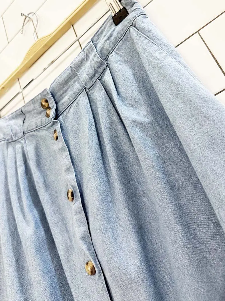 vintage 00s cabin creek pleated denim full button midi skirt sold by Good Market Thrift Store product image thumbnail 2