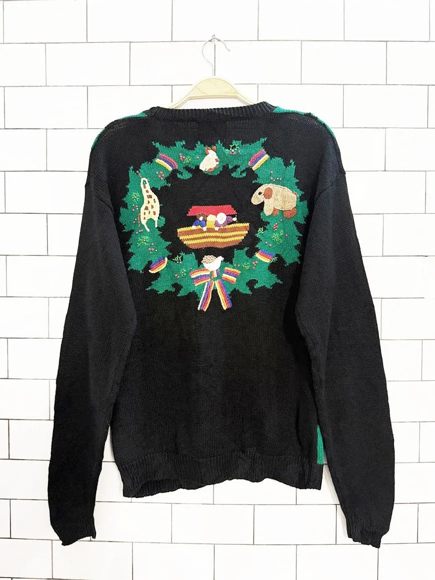 vintage 90s susan bristol hand-embroidered noahs ark knit cardigan sold by Good Market Thrift Store product image thumbnail 4