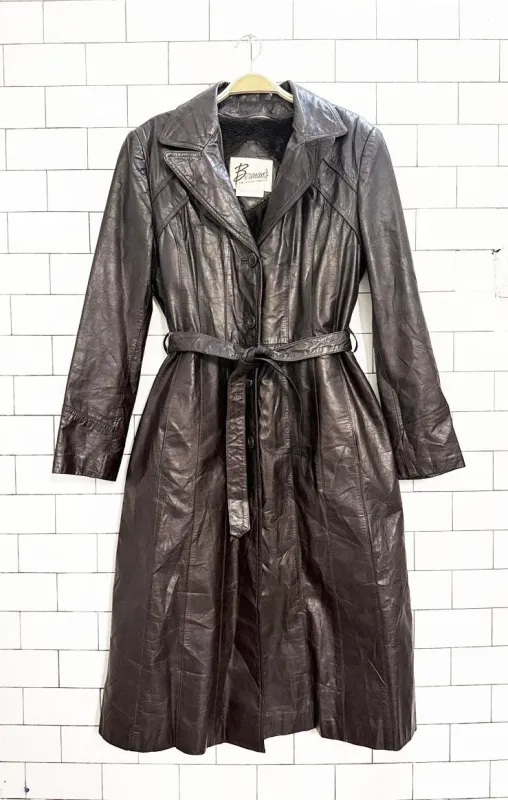 vintage 70s benman's leather plush belted jacket | zip out lining sold by Good Market Thrift Store