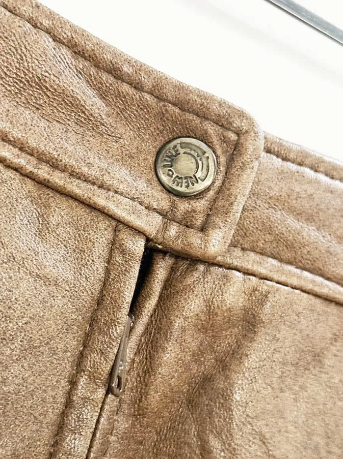 vintage 90s new line soft leather mini skirt sold by Good Market Thrift Store product image thumbnail 2