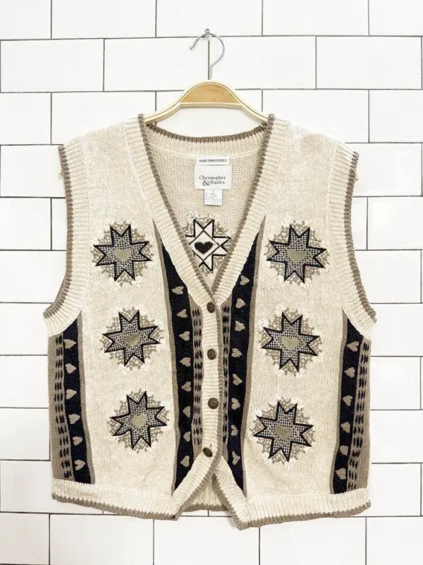 vintage 90s christopher & banks hand-embroidered country hearts knit vest sold by Good Market Thrift Store