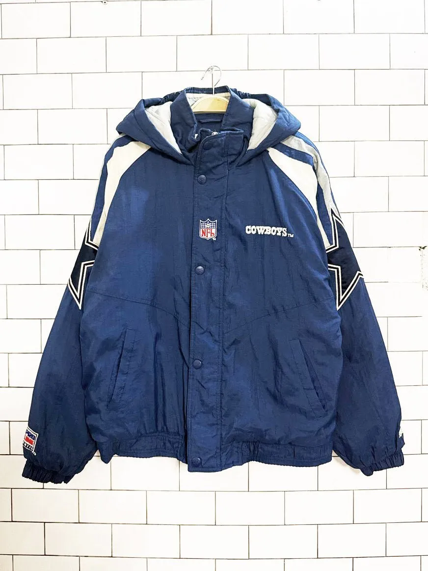 vintage 90s starter pro line cowboys hooded bomber jacket | NFL sold by Good Market Thrift Store