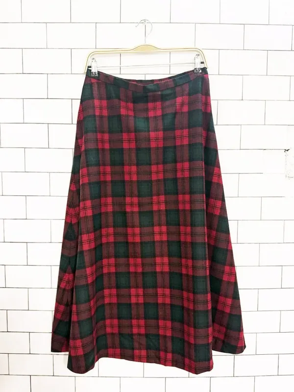 vintage wool check plaid a-line midi maxi skirt sold by Good Market Thrift Store