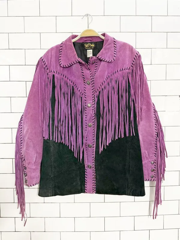 vintage bob mackie suede fringe western leather jacket | wearable art sold by Good Market Thrift Store