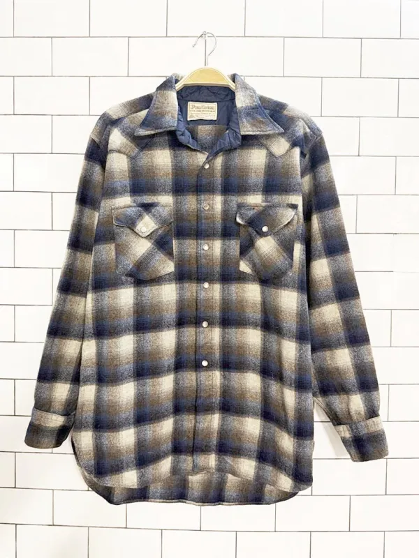 vintage pendleton 100% wool plaid snap button western shirt | made in USA sold by Good Market Thrift Store