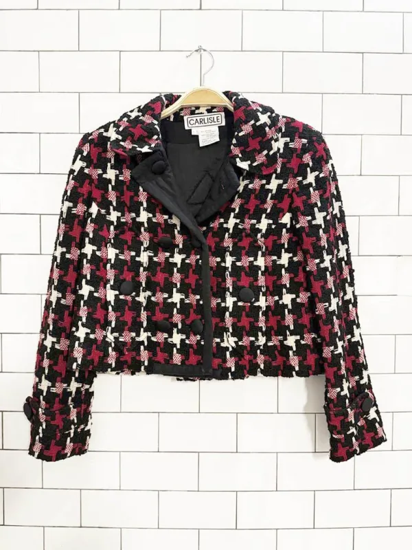 vintage carlisle wool-blend houndstooth box pleat cropped jacket sold by Good Market Thrift Store