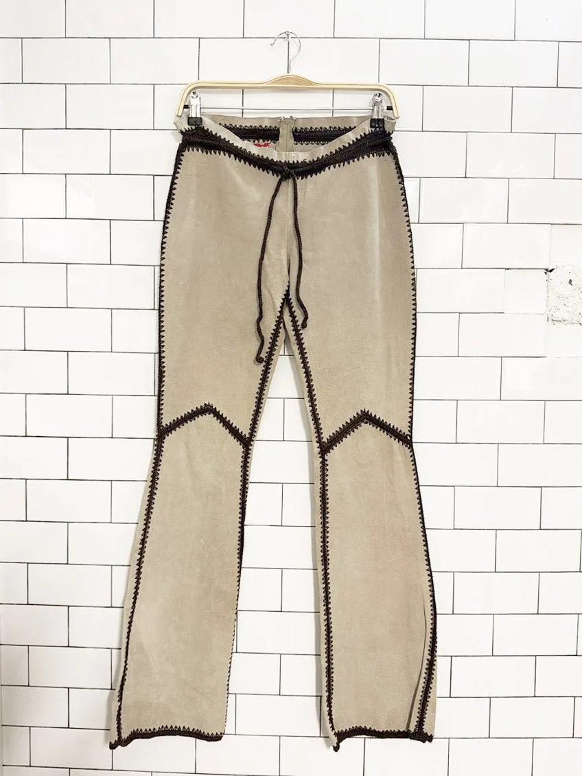 y2k toxk crochet trim suede low rise western leather pants sold by Good Market Thrift Store