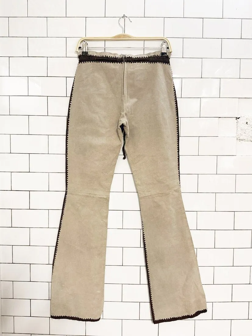 y2k toxk crochet trim suede low rise western leather pants sold by Good Market Thrift Store product image thumbnail 5