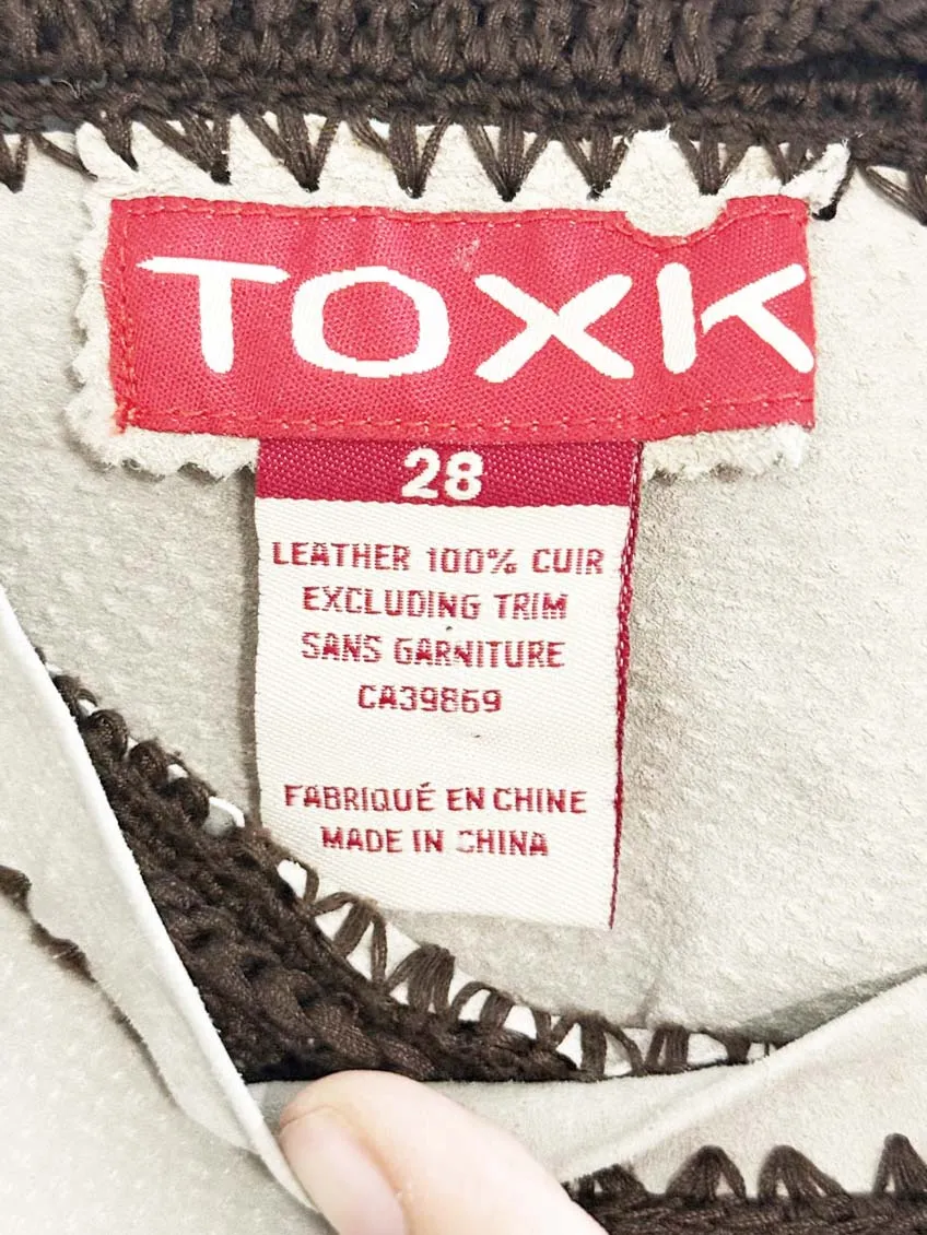 y2k toxk crochet trim suede low rise western leather pants sold by Good Market Thrift Store product image thumbnail 3