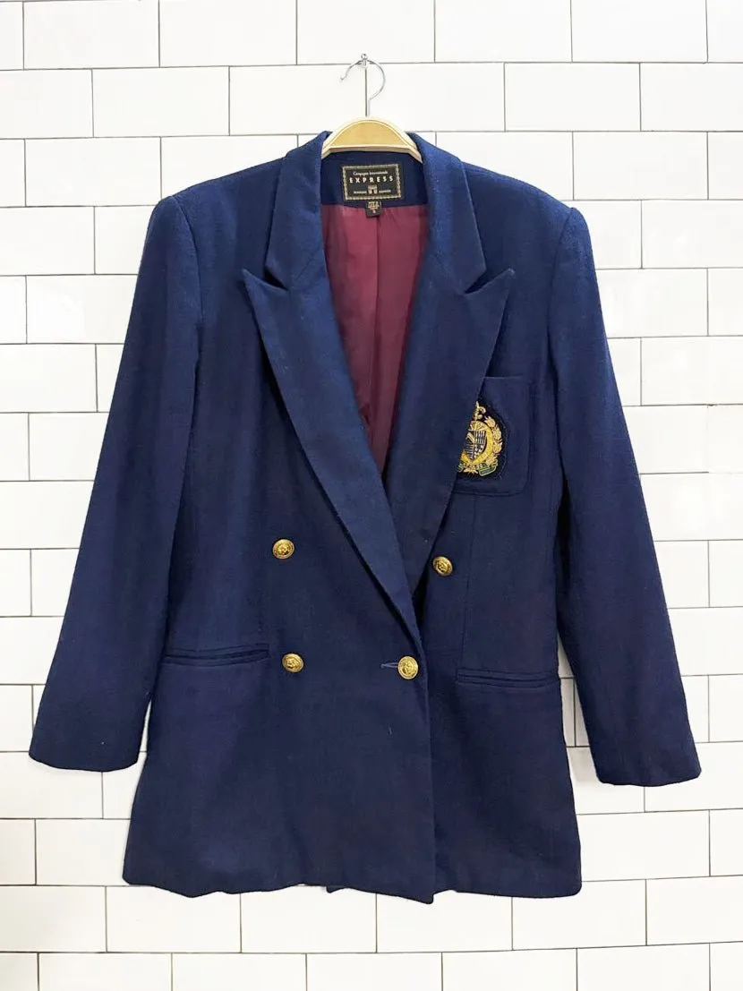 vintage express wool-blend beaded crest pocket double breasted blazer | made in USA sold by Good Market Thrift Store