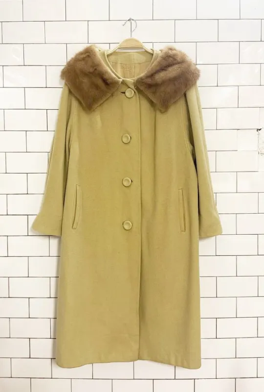 vintage 100% cashmere hand-tailored mink fur collar long coat sold by Good Market Thrift Store