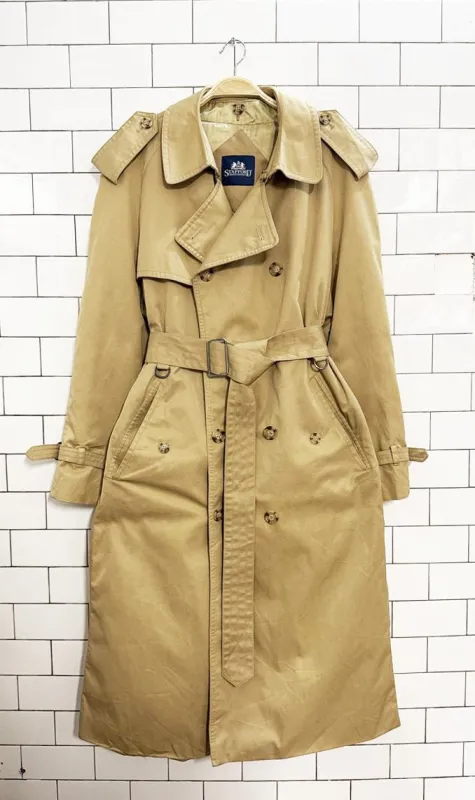 vintage stafford double breasted belted trench coat | wool-blend removable lining sold by Good Market Thrift Store