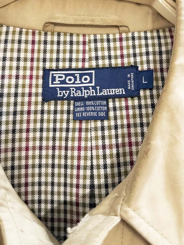 vintage 90s polo ralph lauren belted trench coat | check lining sold by Good Market Thrift Store product image thumbnail 2