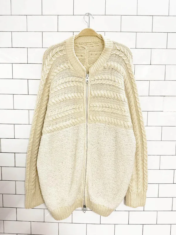 vintage 60s chunky cable knit boucle knit cardigan jacket | talon zipper sold by Good Market Thrift Store