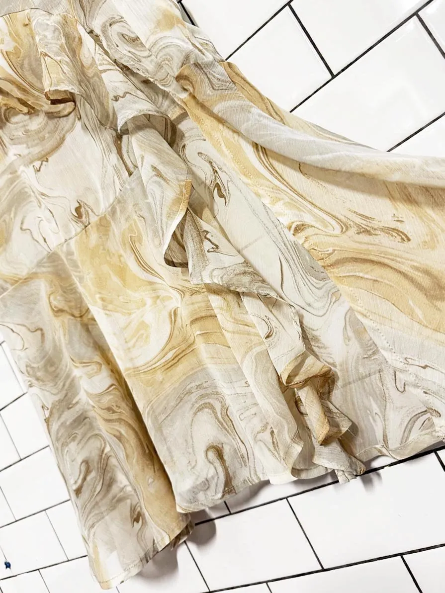 moon river marble ruffle layered midi dress sold by Good Market Thrift Store product image thumbnail 2