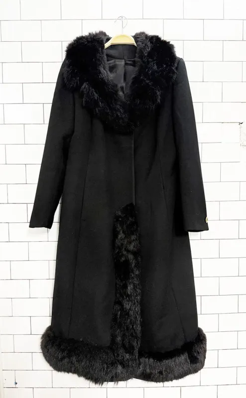 vintage 100% wool real fur trim penny lane coat | made in Canada sold by Good Market Thrift Store