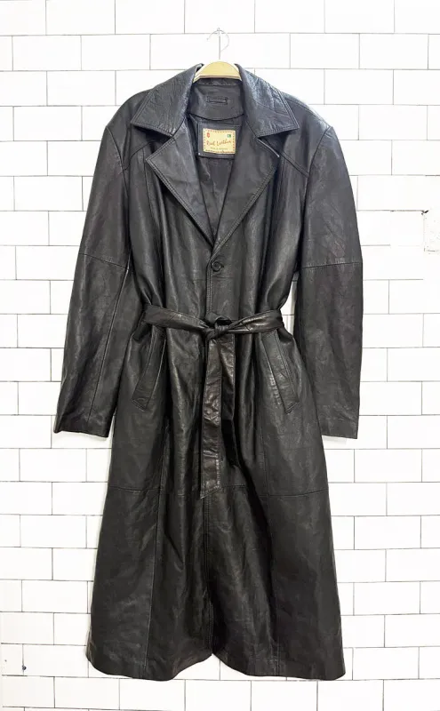 vintage real leather belted leather trench coat sold by Good Market Thrift Store