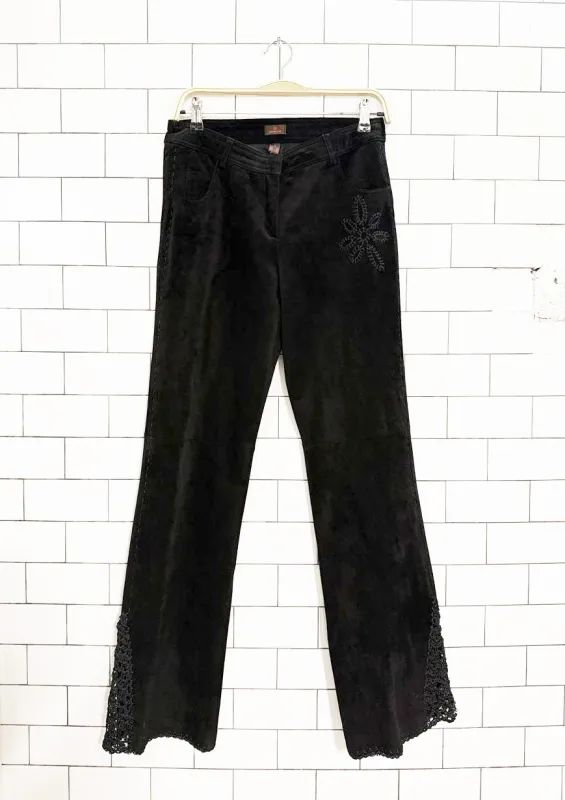 y2k danier crochet flare leg suede pants | leather sold by Good Market Thrift Store