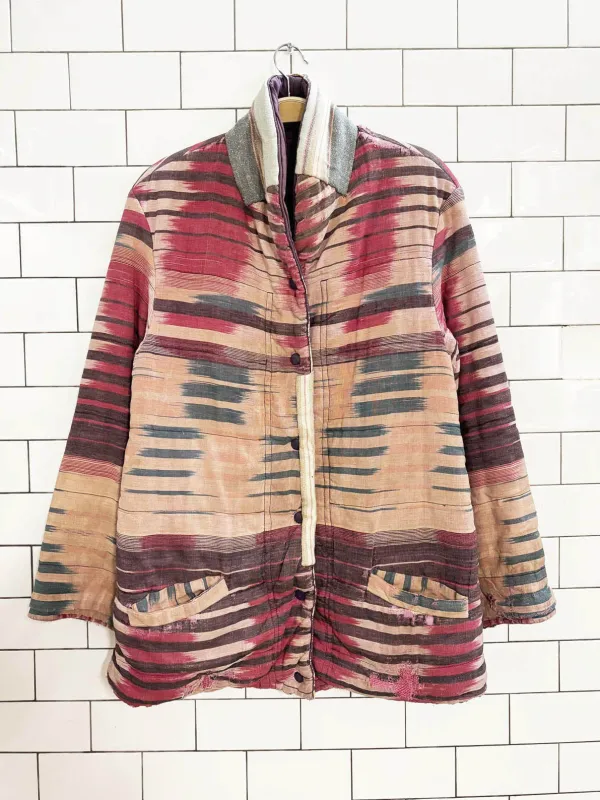 vintage western woven reversible sashiko hand-made snap button jacket sold by Good Market Thrift Store