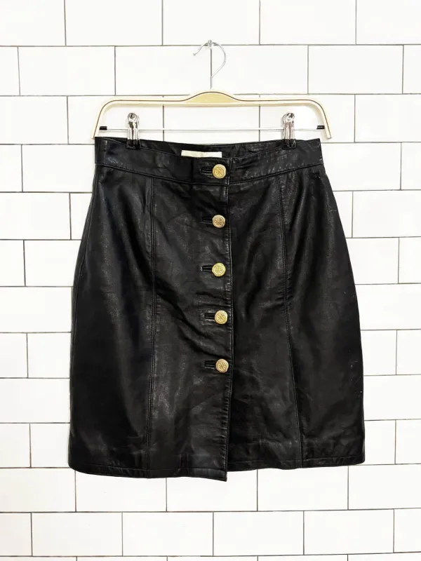 vintage margaret godfrey gold button leather mini skirt sold by Good Market Thrift Store