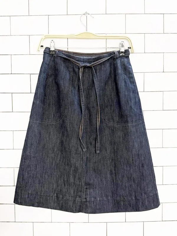 vintage koret city blues denim wrap knee-length skirt sold by Good Market Thrift Store
