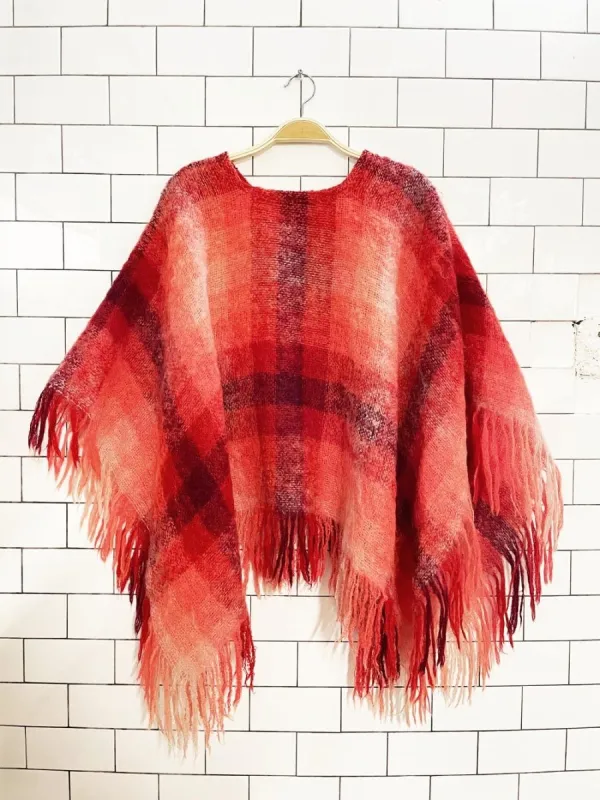 vintage mohair plaid fringe knit poncho sold by Good Market Thrift Store