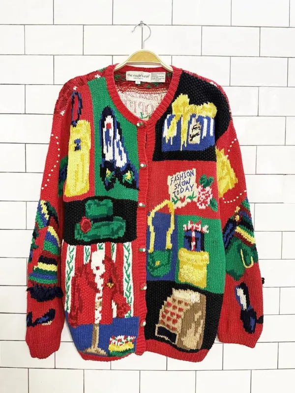 vintage 90s the eagle's eye fashion show chunky knit cardigan sold by Good Market Thrift Store