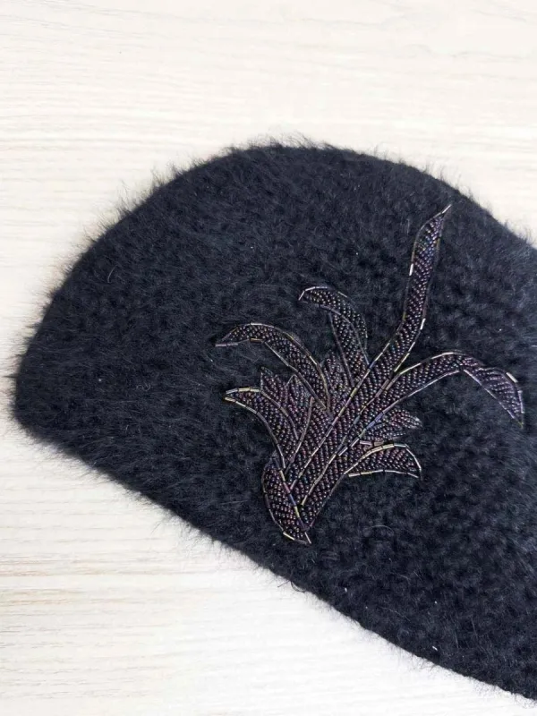 vintage heasly handmade angora-wool beaded beanie | made in Canada sold by Good Market Thrift Store