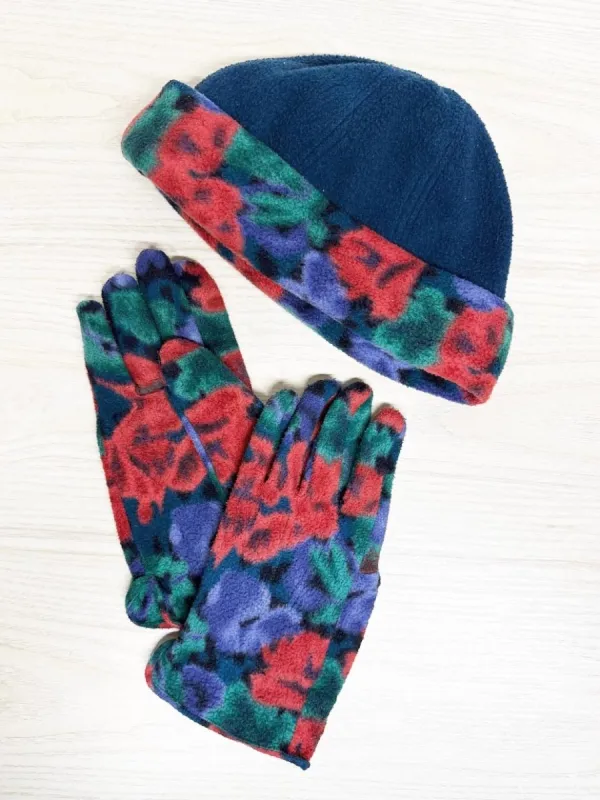 vintage 90s floral fleece gloves + hat set sold by Good Market Thrift Store