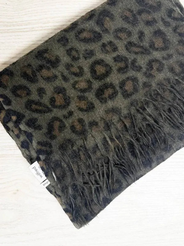 wilfred 100% wool animal print sheer fringe scarf sold by Good Market Thrift Store