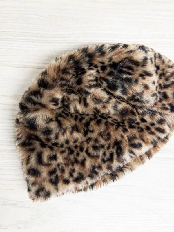 faux fur animal print plush bucket hat sold by Good Market Thrift Store