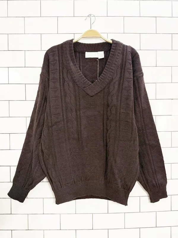 nwt vintage 90s protocol v-neck cable knit sweater sold by Good Market Thrift Store