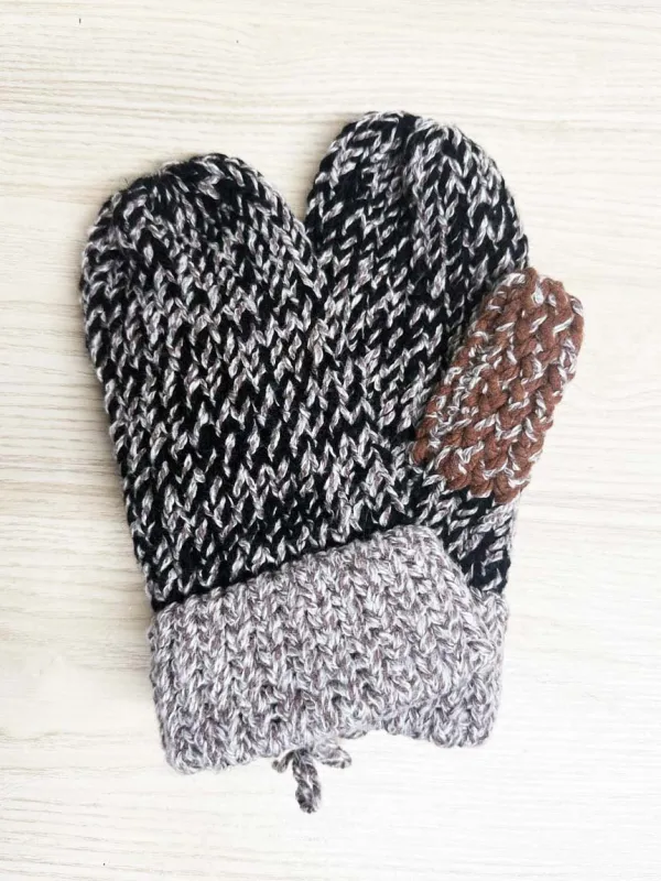 hand-knit chunky multi-colour mittens sold by Good Market Thrift Store