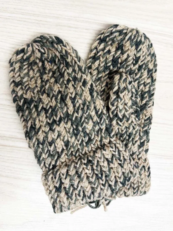 hand knit multi color yarn mittens sold by Good Market Thrift Store