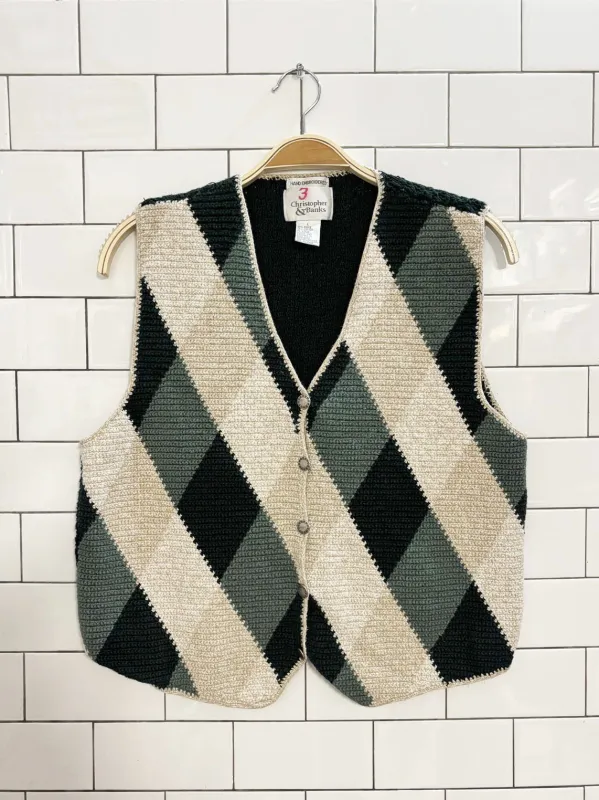 vintage 90s christopher & banks hand-knit argyle sweater vest sold by Good Market Thrift Store