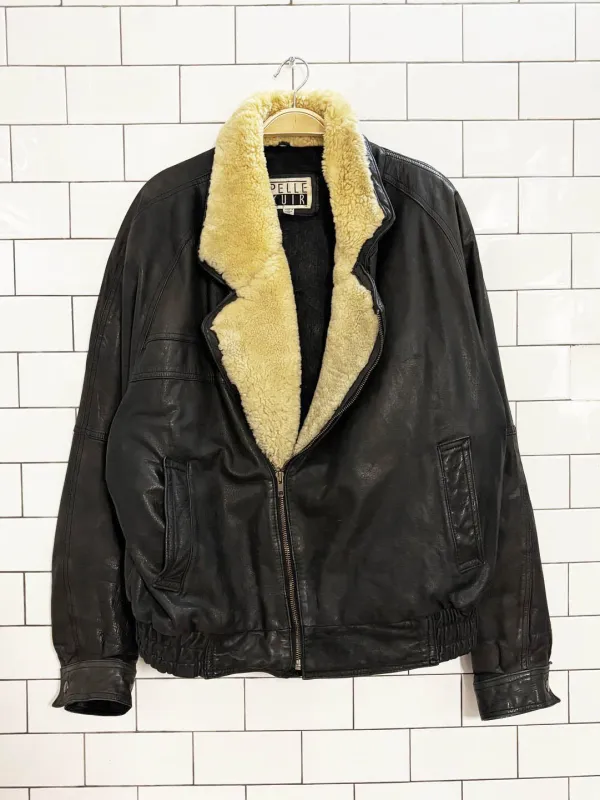 vintage 90s pelle cuir leather shearling collar aviator jacket sold by Good Market Thrift Store