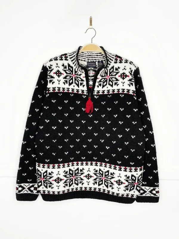 vintage andrea viccaro wool-blend nordic snowflake 1/4 zip sweater sold by Good Market Thrift Store
