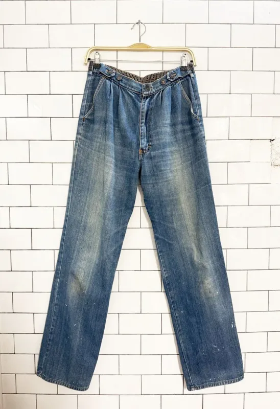 vintage 70s pleated stretch waist straight leg jeans sold by Good Market Thrift Store